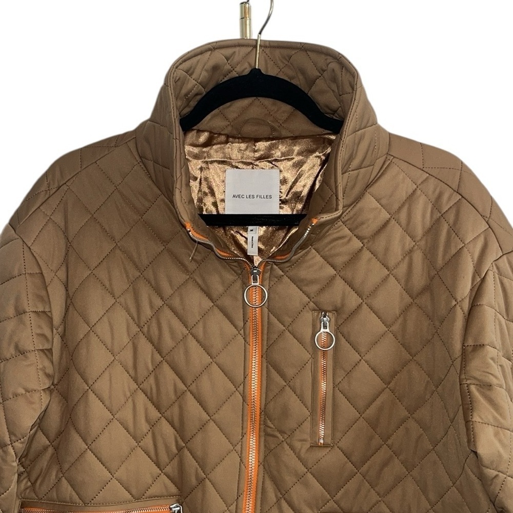 Anthropologie Avec Les Filles Tan & Orange Cropped Quilted Jacket S - Picture 7 of 11